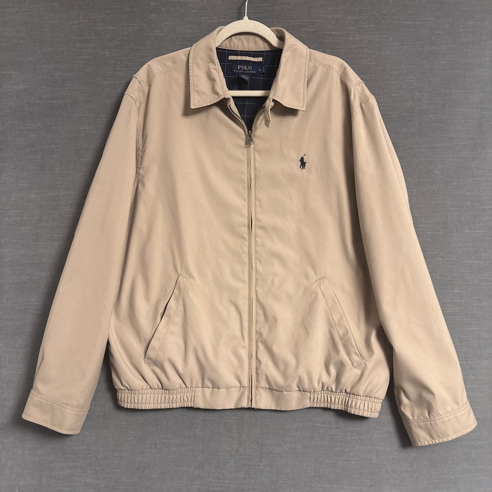 Polo Ralph Lauren Jacket L Tan Harrington Bomber Cotton Retro Classic Casual